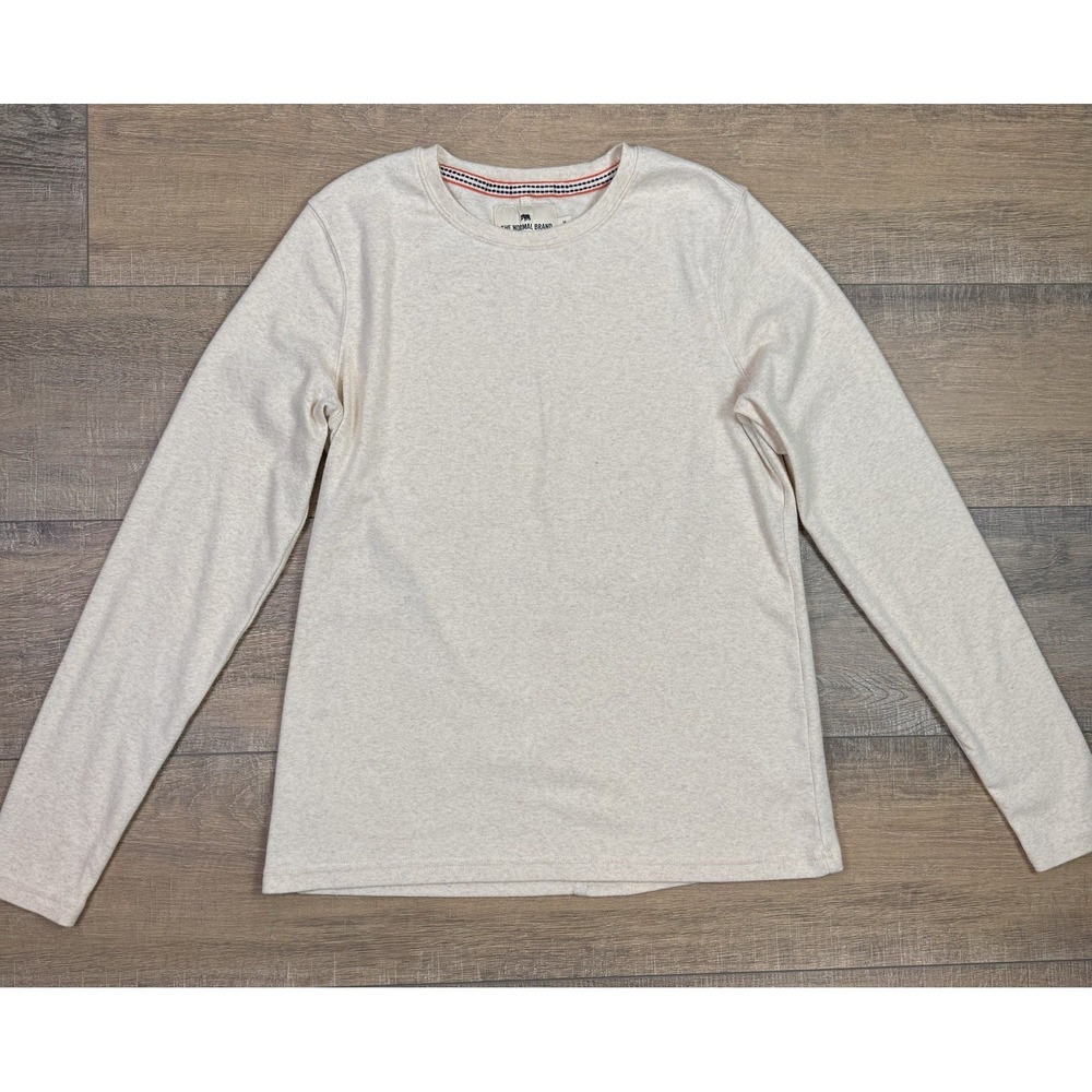 The Normal Brand Crewneck Pullover Long Sleeve Shirt Womens M Beige Gray Dots